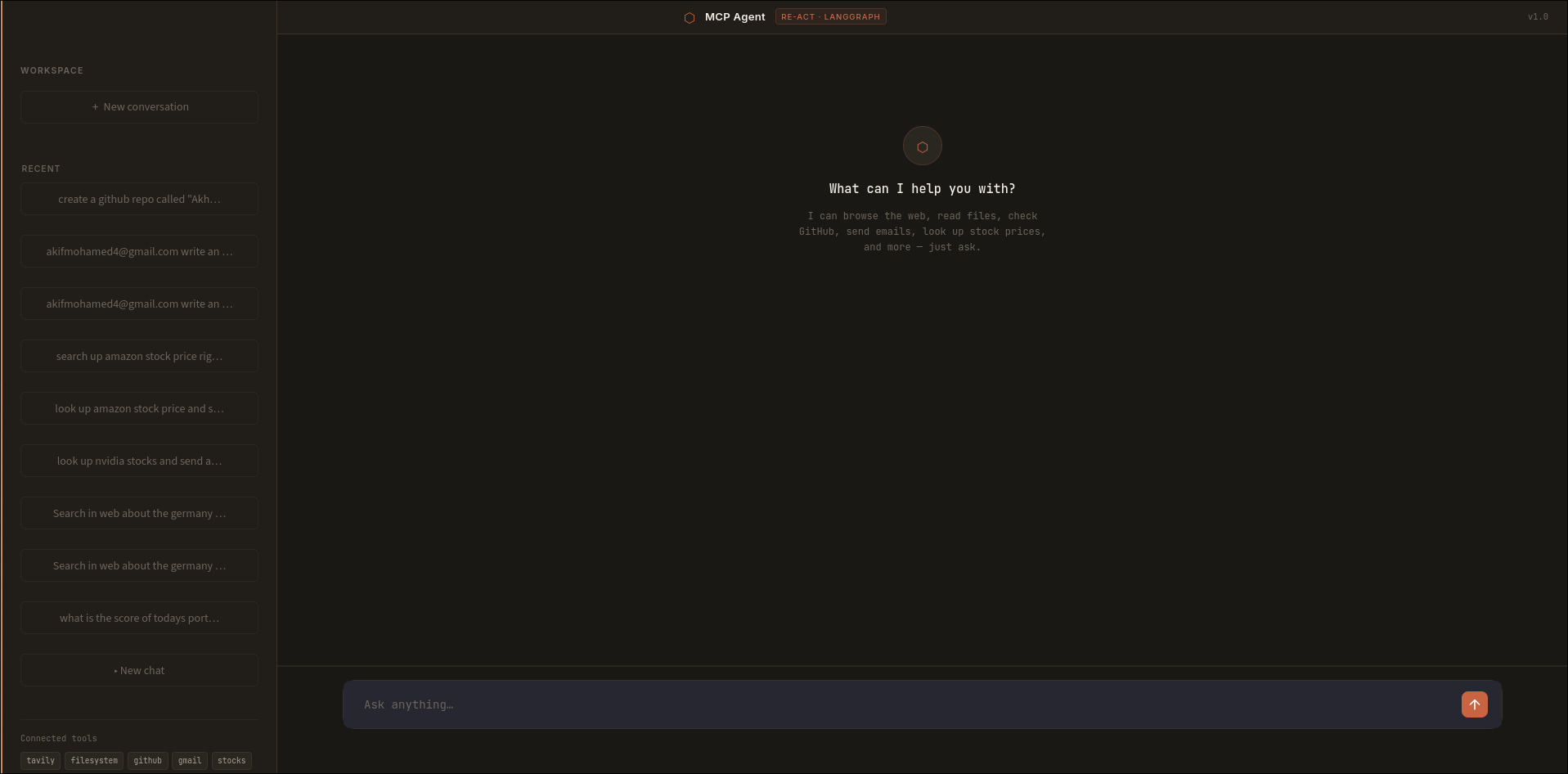 MCP ReAct Agent Chatbot Screenshot